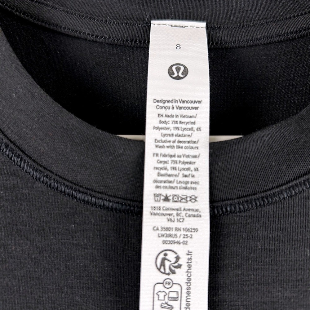 Lululemon Jersey Training Womens Short Sleeve Run Logo Black Shirt Size 8 NWT - Picture 6 of 10